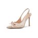 Stunning Champagne Color Elegant Comfortable Bow High Heels For Women, Fine Heel Satin Bridesmaid Bride Wedding Shoes_vogvips.com