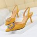 896-2 Style Banquet Women' Shoe High Heel Shallow Mouth Pointed Suede Hollow Back Strap Metal Rhinetone Buckle_vogvips.com