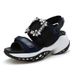 New Rhinestone Square Buckle Sandals Thick Soled Platform Shoes Velcro Sports Women's Shoes Genuine Leather Beach Shoes_vogvips.com
