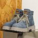 Men's Chunky Sole Cowboy Denim Ankle Boots - Retro Work Boots With Mid-Calf Height & Lace-Up Design For Casual & Streetwear_vogvips.com