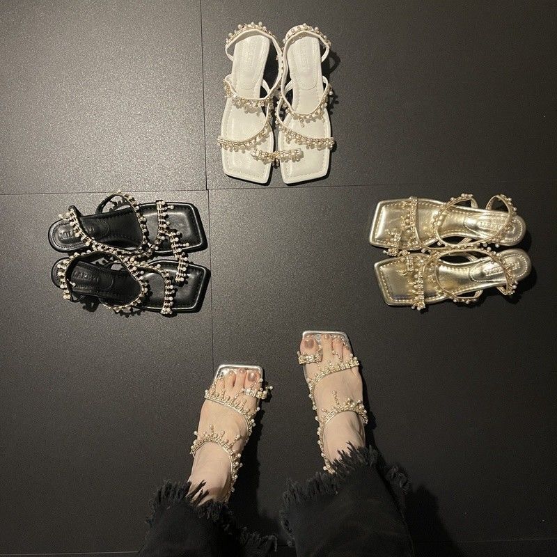-6 Spring/Summer 2024 Water Diamond Pearl Chain Toe Set High Heel Sandals New Square Headed Versatile Fashion Heels_vogvips.com