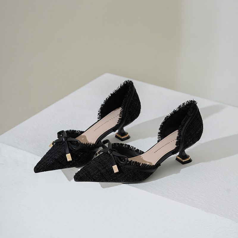 French Small High Heeled Design New Style Bow Tie Temperament Single Shoes For Women Medium Heel Summer Girl_vogvips.com