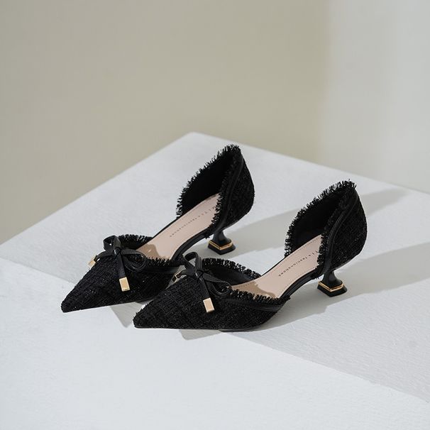 French Small High Heeled Design New Style Bow Tie Temperament Single Shoes For Women Medium Heel Summer Girl_vogvips.com