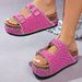 Plus Size Women's Cork Slippers Summer Style Thick Sole Belt Buckle Pearl Rhinestone Sandals_vogvips.com