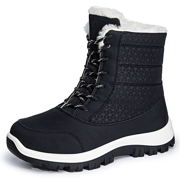 Winter Polyurethane Long Plus Size Snow Fleece Lined Thickened Women's Boots Cold-Proof Warm Cotton Shoes_vogvips.com