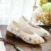 Wood Grain Soles, Square Thick Heels, Spring And Summer New Embroidered Cloth Fashionable Pointed Women's Singles Shoes,_vogvips.com