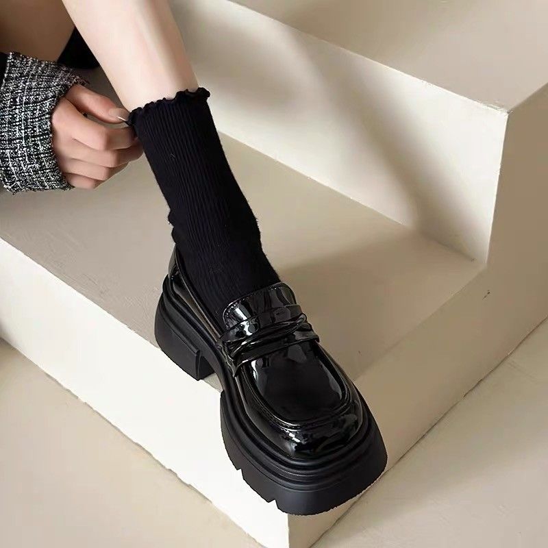 Cowhide Version British Style Thick Soled Genuine Leather Women S Retro Black Casual Platform Shoes Slip On Loafers_vogvips.com