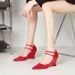 Niche Red High Heels Female Sexy Pointed Head Shallow Mouth One-word Buckle With Wedge Heel Mary Jane Single Shoes_vogvips.com