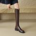 Women's Elegant French Retro Knight Boots – Genuine Leather High Calf Boots With Square Toe & Low Block Heel, Fashionable Winter Boots For Women_vogvips.com