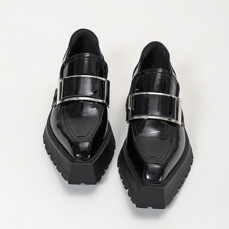 Pointed Toe Women' Britih Style Retro Metal Single Shoe 2025 New Genuine Leather Thick Sole Chunky Heel Runway_vogvips.com
