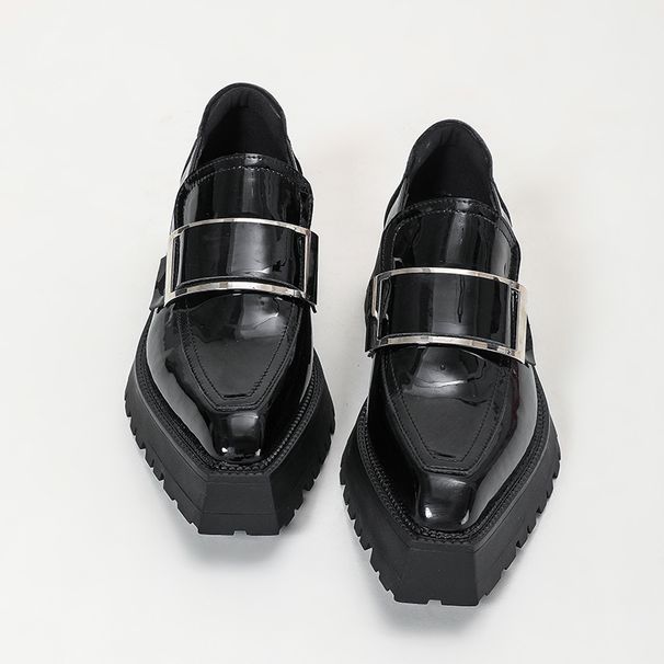 Pointed Toe Women' Britih Style Retro Metal Single Shoe 2025 New Genuine Leather Thick Sole Chunky Heel Runway_vogvips.com