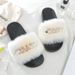 Women's Fashion Fluffy Slide Sandals With Metal Chain Detail, Round Toe, Thick Sole, Non-Slip Comfort For Summer Outings Furry Slippers Sandals_vogvips.com