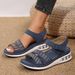 2025 New Plus Size Women's Summer Wedge Heel Soled Casual Sandals With Sequins, Rhinestones, Straight Stripes, Thick_vogvips.com