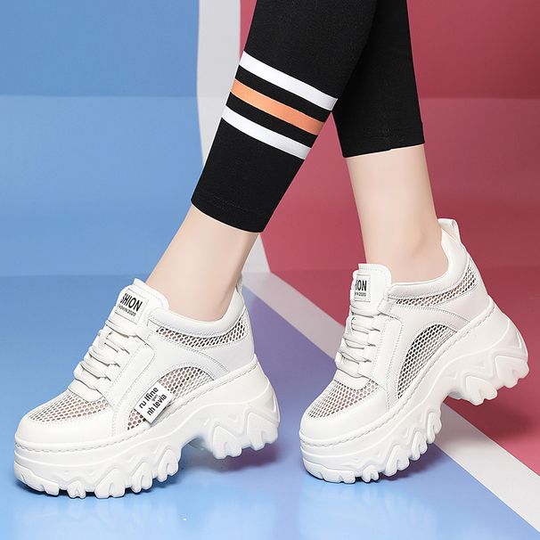 Thick Sole With An Inner Height Increase Of 10Cm, Dad Shoes, Women's 2024 Spring And Summer New Style Mesh Breathable_vogvips.com