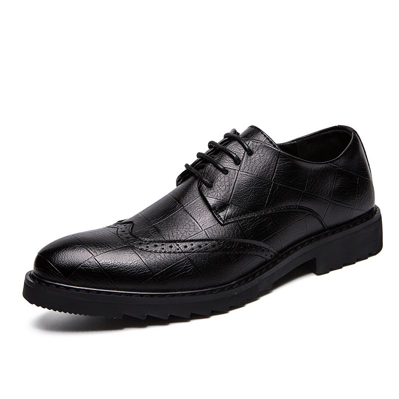 Spring Summer Brogue Formal Business Dress Men's Pointed Black Leather Shoes 2023_vogvips.com