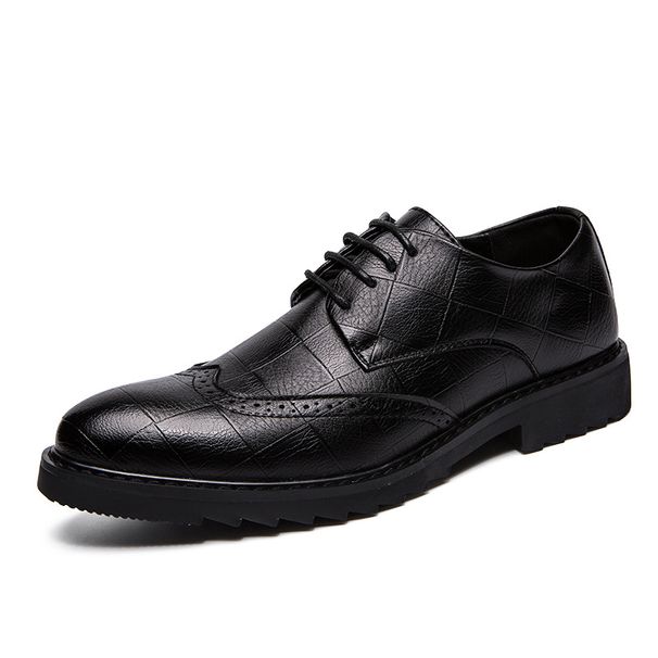 Spring Summer Brogue Formal Business Dress Men's Pointed Black Leather Shoes 2023_vogvips.com