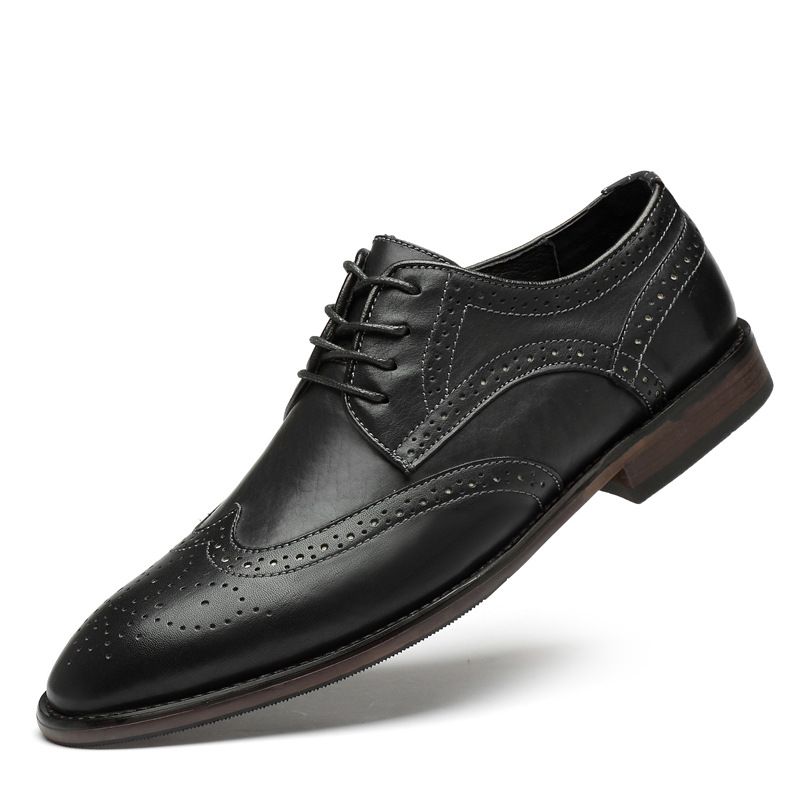 Men's Brogue Leather British Business Formal Fashion Height Increasing Korean Style Trendy Casual Shoes_vogvips.com