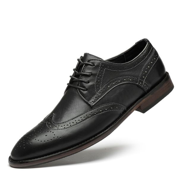 Men's Brogue Leather British Business Formal Fashion Height Increasing Korean Style Trendy Casual Shoes_vogvips.com