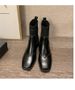 Autumn Winter Genuine Leather Knitted Sock Wool Thin Short Women Square Toe Chunky Heel Martin Boots_vogvips.com