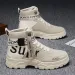 Mens Beige High Top Platform Non Slip Sneakers Footwear With Printed Straps For Casual Street Daily Wear_vogvips.com