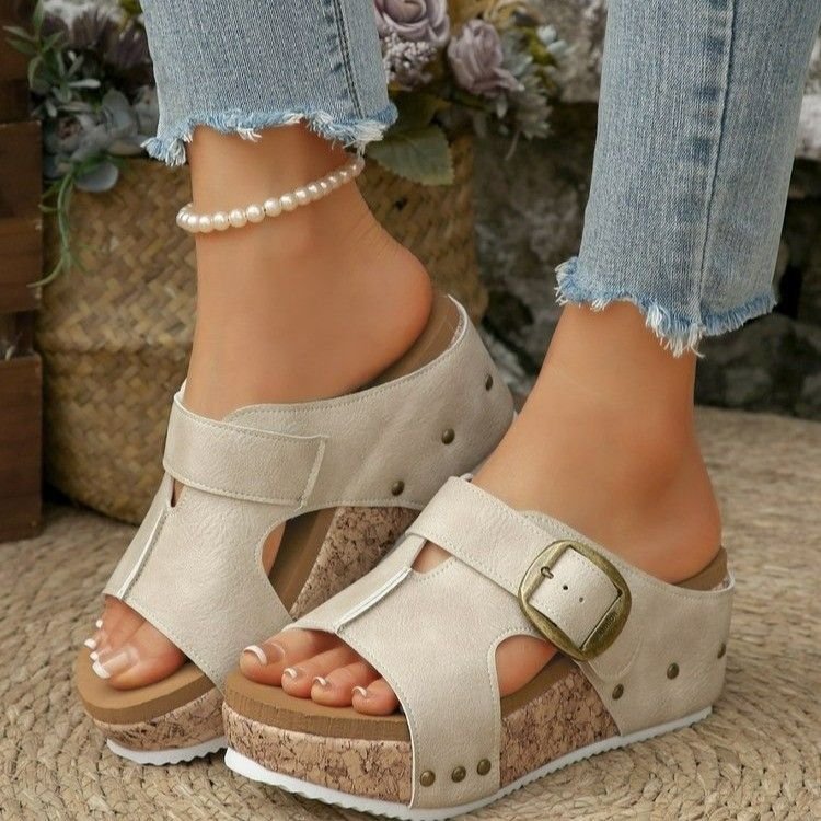 Women's Plus Size Platform Buckle Beach Sandals Style Casual One Strap Summer New 43_vogvips.com