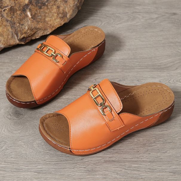 Large Size Casual Fashion Simple Metal Buckle Fish Mouth Slippers_vogvips.com