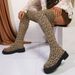 2024 Leopard Print Plus Over-the-Knee For Women Thick Sole Slimming Winter Fly Knit Round Toe Sock Boots Size 43_vogvips.com