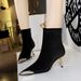 319-A10 Wind Luxury Women's Banquet Metal Pointed Foot Trimming Look Skinny Xishi Velvet Short Boots_vogvips.com