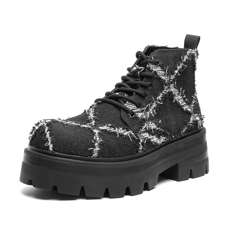Derby Shoes Men's Platform Japanese Shoes Canvas Breathable Breaking Wind Black Small Leather Shoes Men's Board Shoes_vogvips.com