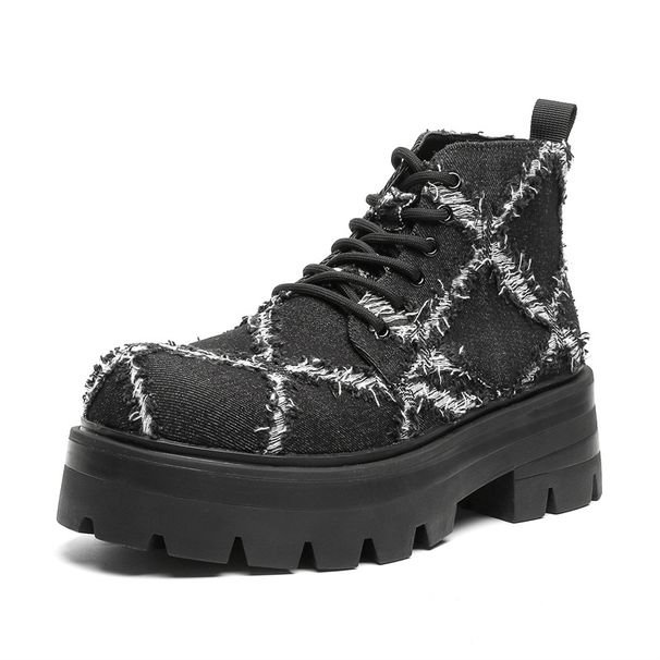 Derby Shoes Men's Platform Japanese Shoes Canvas Breathable Breaking Wind Black Small Leather Shoes Men's Board Shoes_vogvips.com