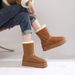 Genuine Leather Snow Boots For Women, High Tube, New Winter Style, Fleece Lined, Thickened, Warm, Mid-Calf, Non-Slip,_vogvips.com