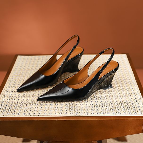 339-3 High-End Pointed Toe Wedge Autumn New Versatile Shallow Mouth Thick Sole High Heel Backless Women's Shoes_vogvips.com