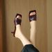 Retro Soft Sheepskin With Slippers For Women's Outer Wear Summer New Leather Square Head Open-toed Sandals Stiletto High Heels_vogvips.com