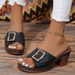 Women's Shoes High Heeled Fish Mouth Slippers For Women Summer Large Size Thick Heeled Square Buckle One Line Slippers_vogvips.com