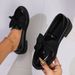 New Vintage Black Small Leather Shoes For Women With Chunky Heels And Platform Academy Bow Loafers_vogvips.com