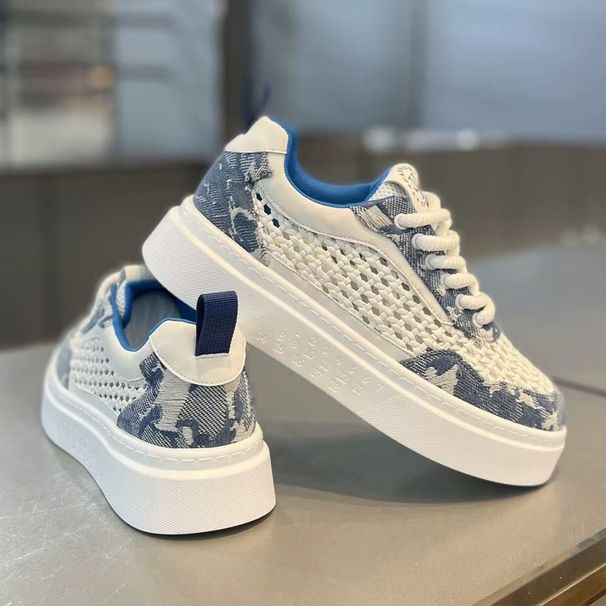 Summer Breathable Woven Mesh Versatile Sports Casual Trendy Shoes Men's Non-Slip Thick Sole Height Increasing White_vogvips.com