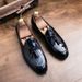 British-style Trendy Men's Casual Leather Shoes With Tassels, Pointed Toe, Versatile And Breathable, Hairstylist Slip-on_vogvips.com