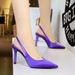 High Heels Stiletto Satin Back Empty Plain Back Strap Pointed High Heel Single Shoes Women's Shoes_vogvips.com