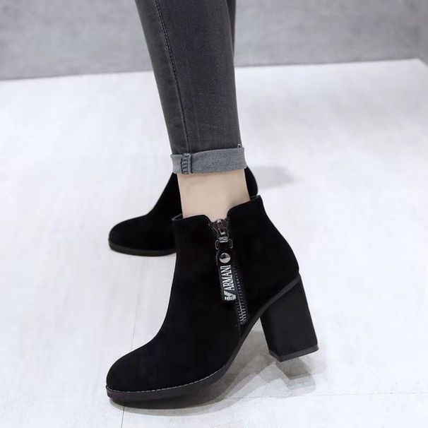 2023 Women's Short Spring And Single Boots High Thick Heels Cotton Winter Black Shoes Autumn_vogvips.com
