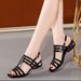 Patent Leather Hollow-out Sandals Women, 2025 New Model, Low-heeled Summer Women's Shoes, Flat Soft-soled Roman Sandals,_vogvips.com