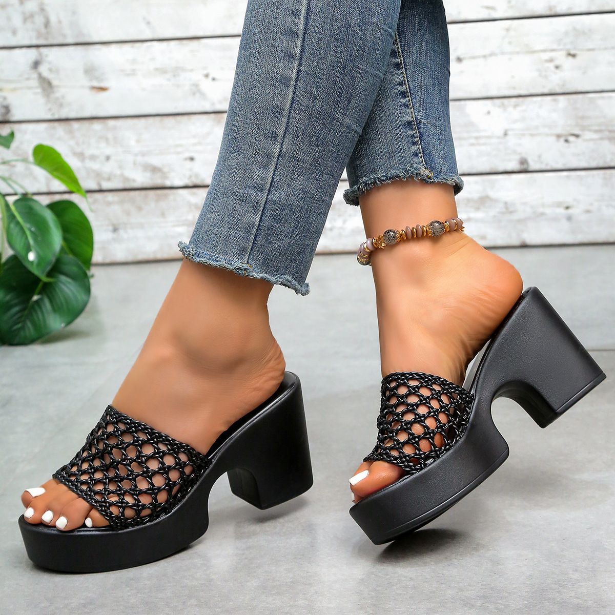 Women's Elegant Slip-On High Heeled Sandals Summer New Style Platform Hollow out Open Toe plus Size Shoes_vogvips.com