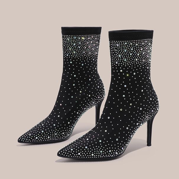 Starry Sky Full Of Diamonds High-heeled Short Boots Women's 2025 Autumn And Winter European And Thin-heeled Thin Boots French Celebrity Fashion Boots_vogvips.com