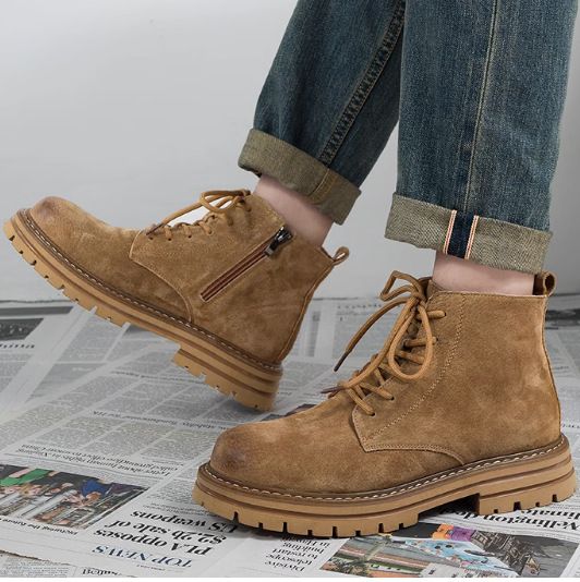 Men's Shoes Martin Boots Spring And Autumn British Style Genuine Leather Work Boots Side Zipper Motorcycle American Large Toe Casual Leather Shoes_vogvips.com