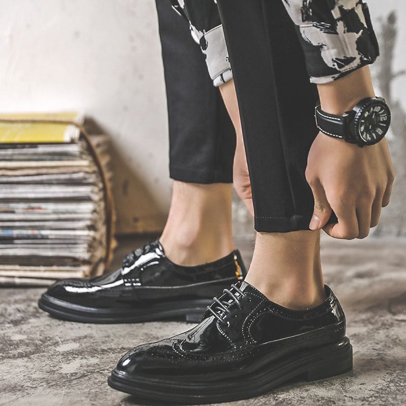 Euro Step British Style Carved Leather Men's Versatile Casual Korean Version Breathable Brogue Trendy Shoes 3028-J_vogvips.com