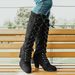 Women's Chunky Heeled Long Boots, Retro Solid Color Lace Up Knee High Boots, Casual Heeled Riding Boots_vogvips.com