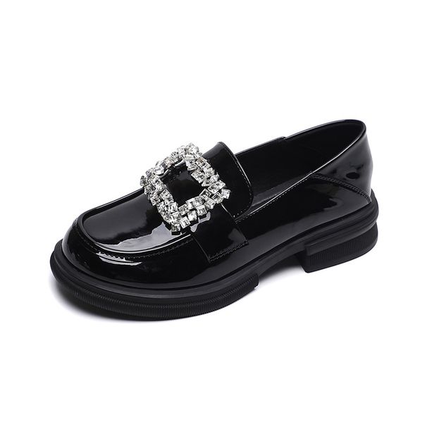 Thick-soled Small Leather Shoes For Women, Retro One-pedal Rhinestone Single Shoes, British Style Loafers For Women_vogvips.com