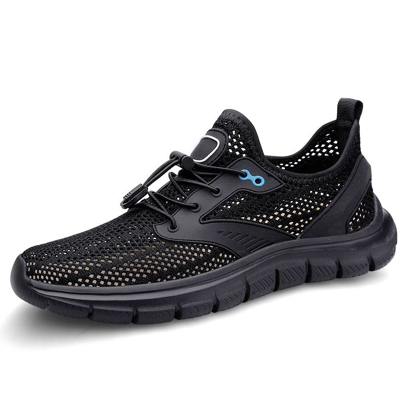 Men's Shoes Solid Color Round Head Low-top Mesh Casual Shoes Men's Elastic Band Sports Shoes_vogvips.com