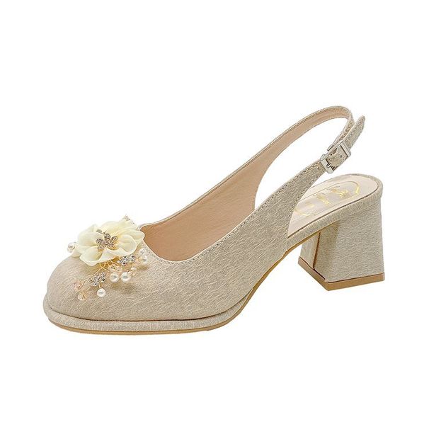 Women’s Shoes Spring and Summer New Pearl Strap High Heels Chunky Heel Closed Toe Sandals_vogvips.com