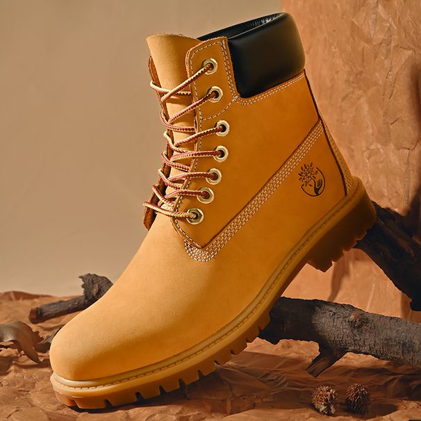 European Warm Series Same Style Ins Yellow Autumn Winter Fleece Lined High Top Men Martin Men's Couple Cotton Shoes Work Boots_vogvips.com