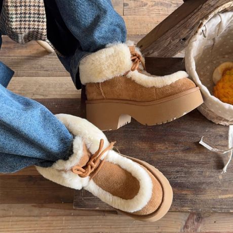 Yuqi Same Style Platform Thick Sole Fleece-Lined Snow New Genuine Leather Fur Integrated Height-Increasing Warm Short_vogvips.com